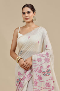 Beige Woven Chanderi Saree with Unstitched Blouse