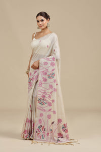 Beige Woven Chanderi Saree with Unstitched Blouse