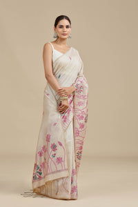 Beige Woven Chanderi Saree with Unstitched Blouse
