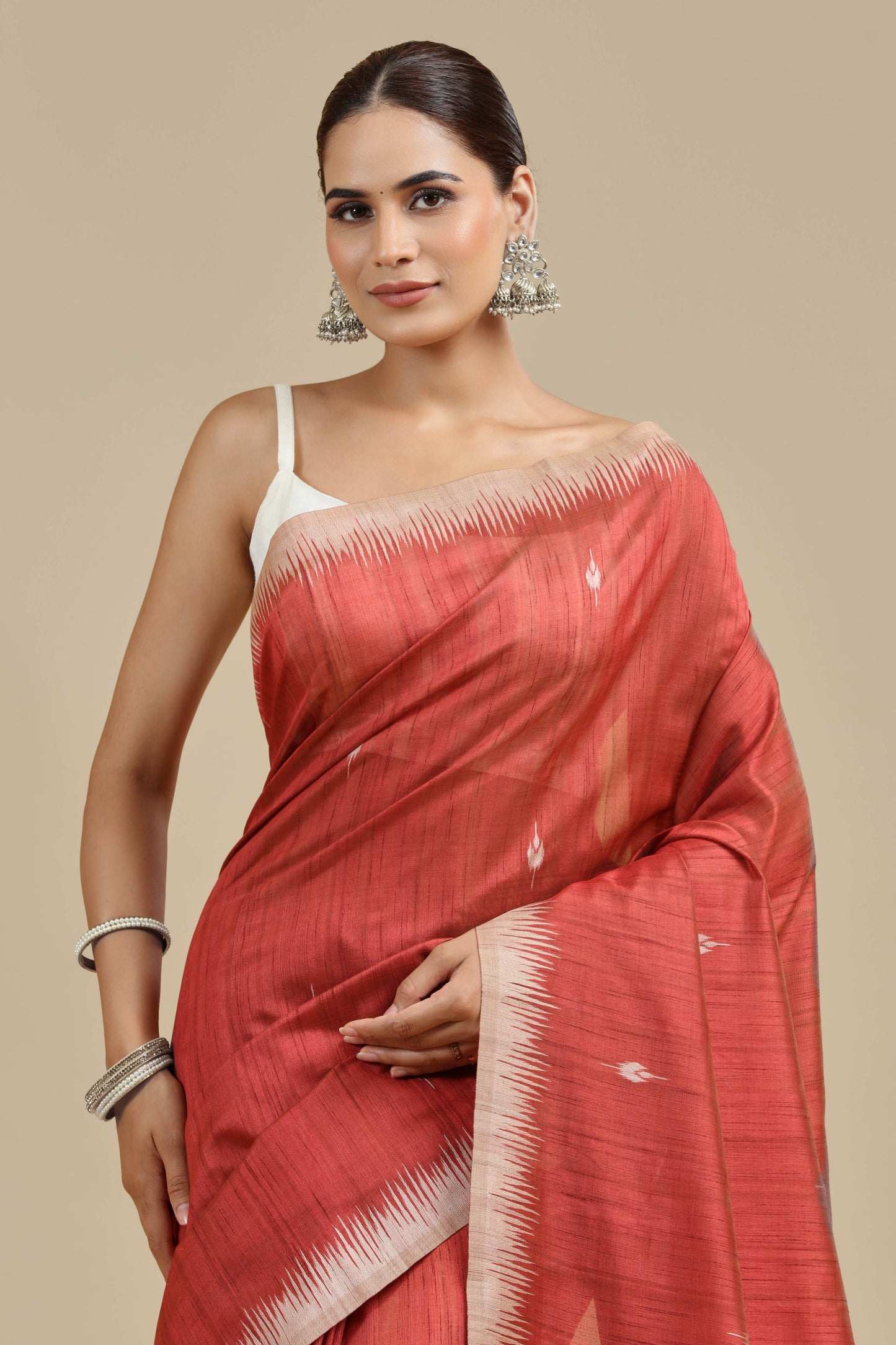 Brick Red Resham Woven Chanderi Saree with Unstitched Blouse
