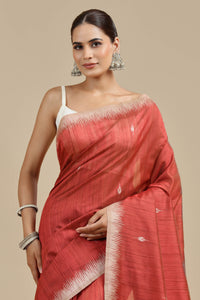 Brick Red Resham Woven Chanderi Saree with Unstitched Blouse