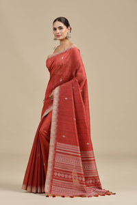 Brick Red Resham Woven Chanderi Saree with Unstitched Blouse