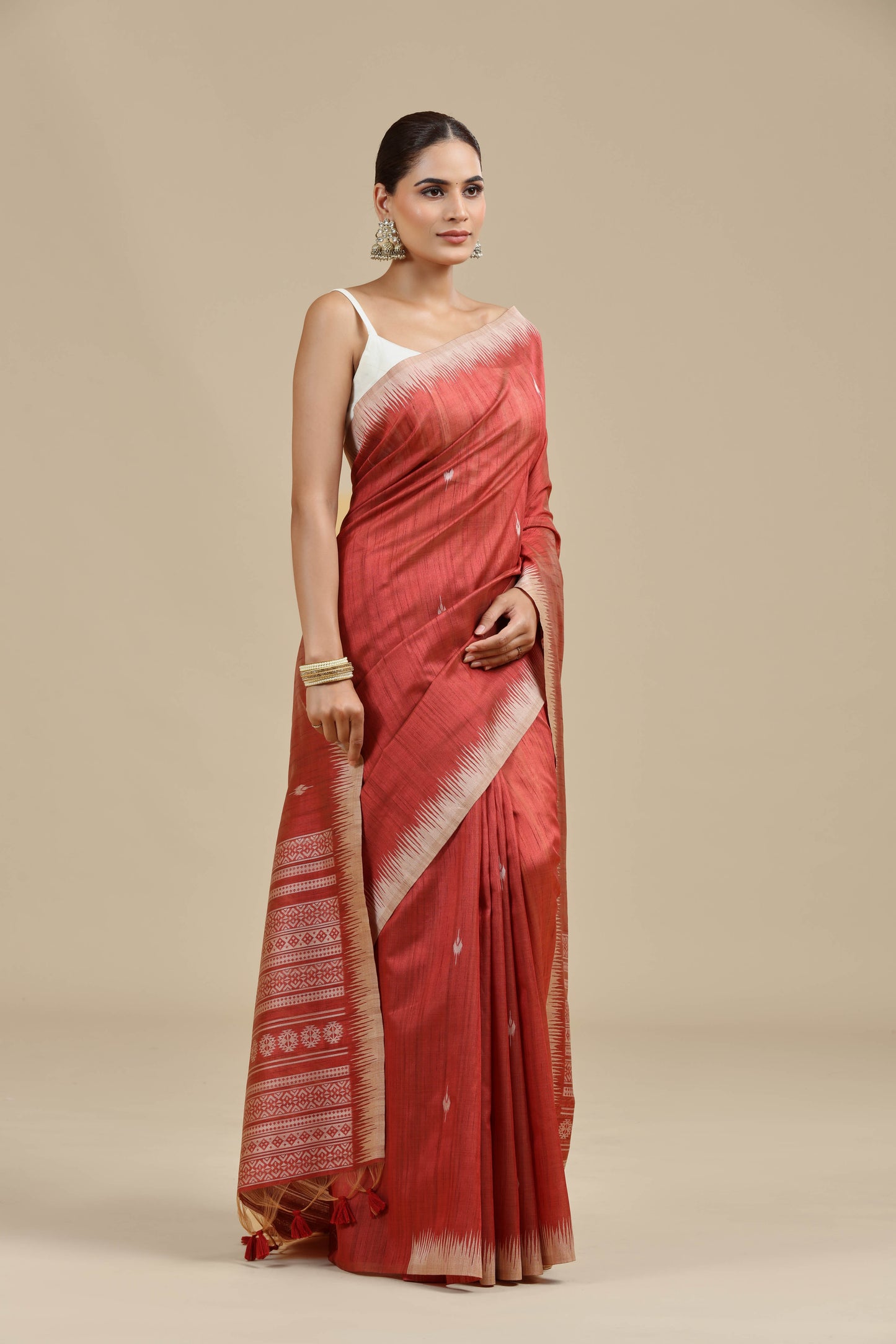 Brick Red Resham Woven Chanderi Saree with Unstitched Blouse