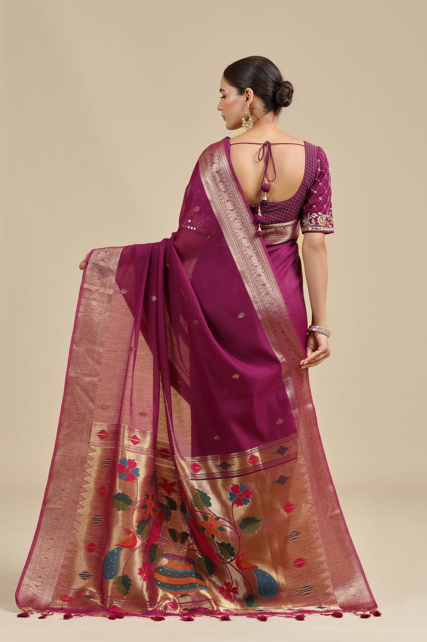 Purple Woven Chanderi Saree with Unstitched Blouse