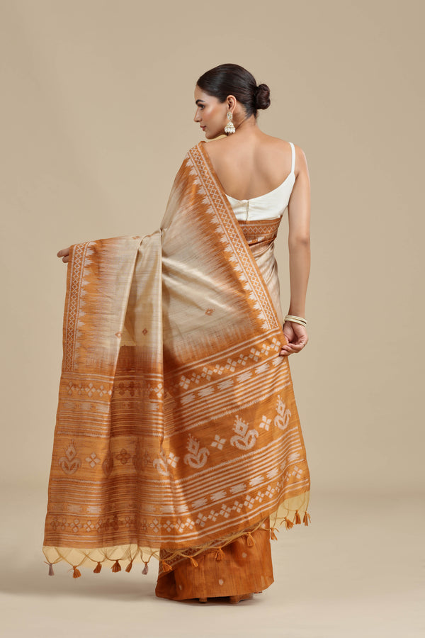 Beige Resham Woven Chanderi Saree with Unstitched Blouse