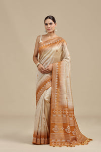 Beige Resham Woven Chanderi Saree with Unstitched Blouse