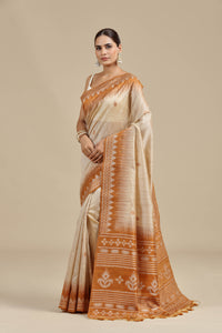 Beige Resham Woven Chanderi Saree with Unstitched Blouse