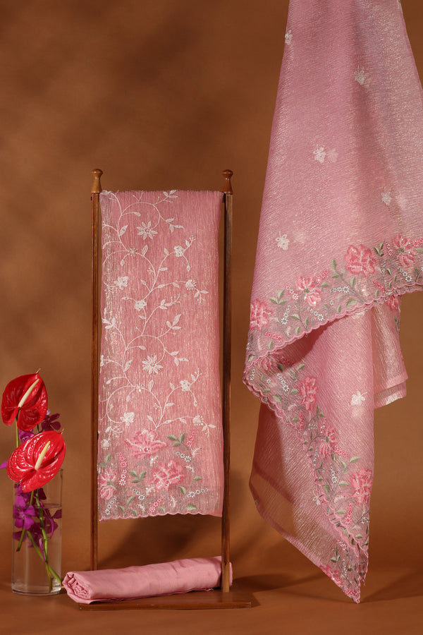 Pink Resham Embroidered Dress Material Suit