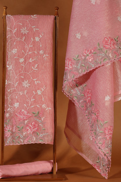Pink Resham Embroidered Dress Material Suit