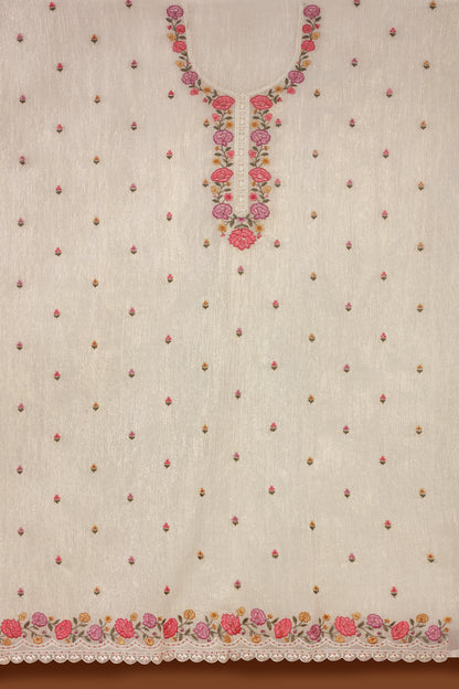 Gold Crust Tissue Dress Fabric Suit with Delicate Resham Embroidery