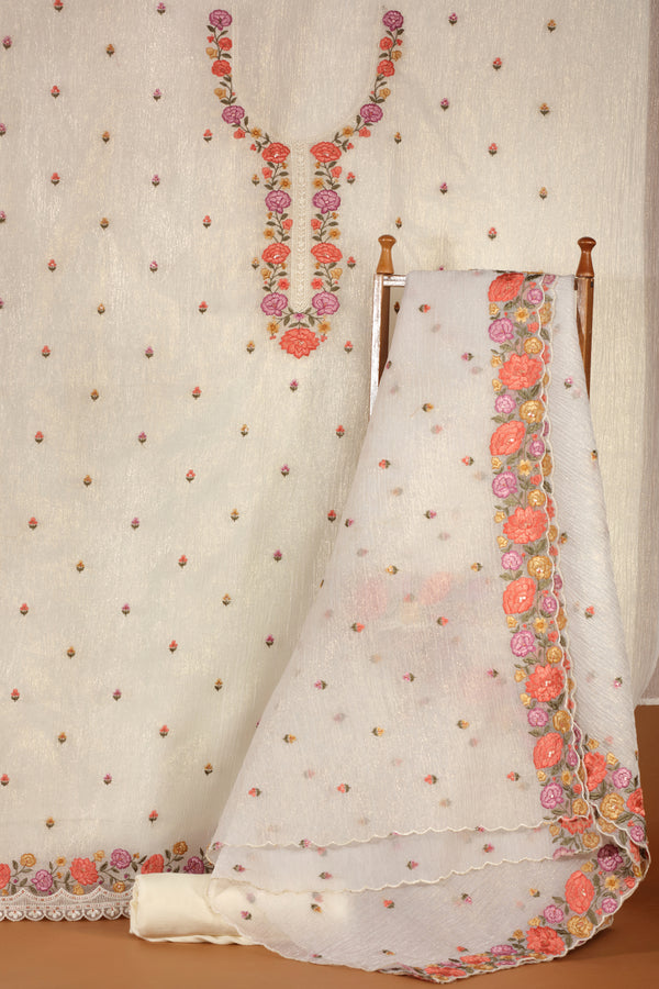 Gold Crust Tissue Unstitched Dress Material Suit with Graceful Resham Embroidery