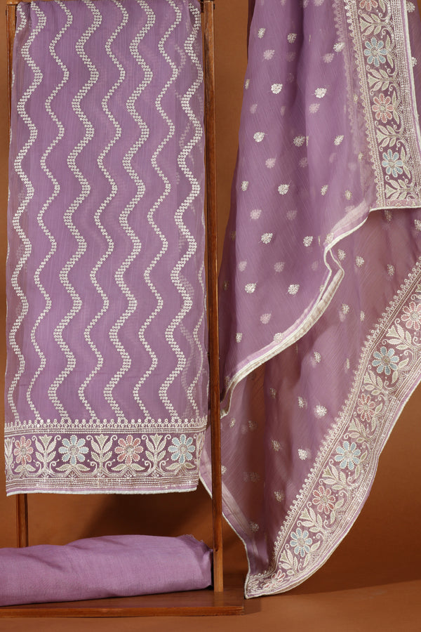 Purple Organza Dress Material Suit
