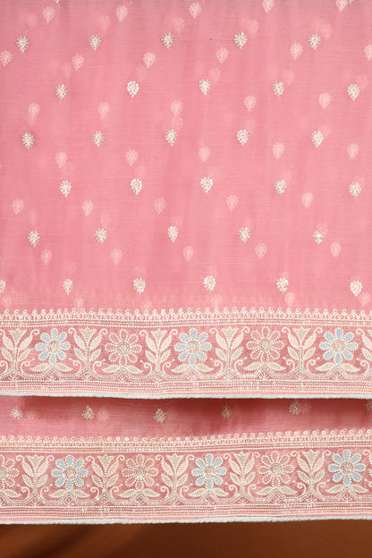Blush Pink Organza & Kathan Silk Semi-Stitched Dress Fabric Suit