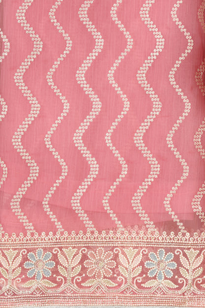 Blush Pink Organza & Kathan Silk Semi-Stitched Dress Fabric Suit