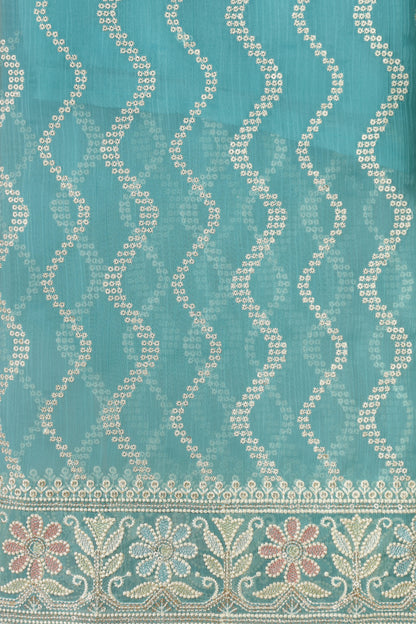 Blue Organza & Silk Unstitched Suit – Shine with Every Thread