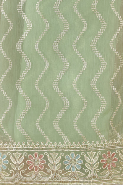 Green Organza & Kathan Silk Semi-Stitched Dress