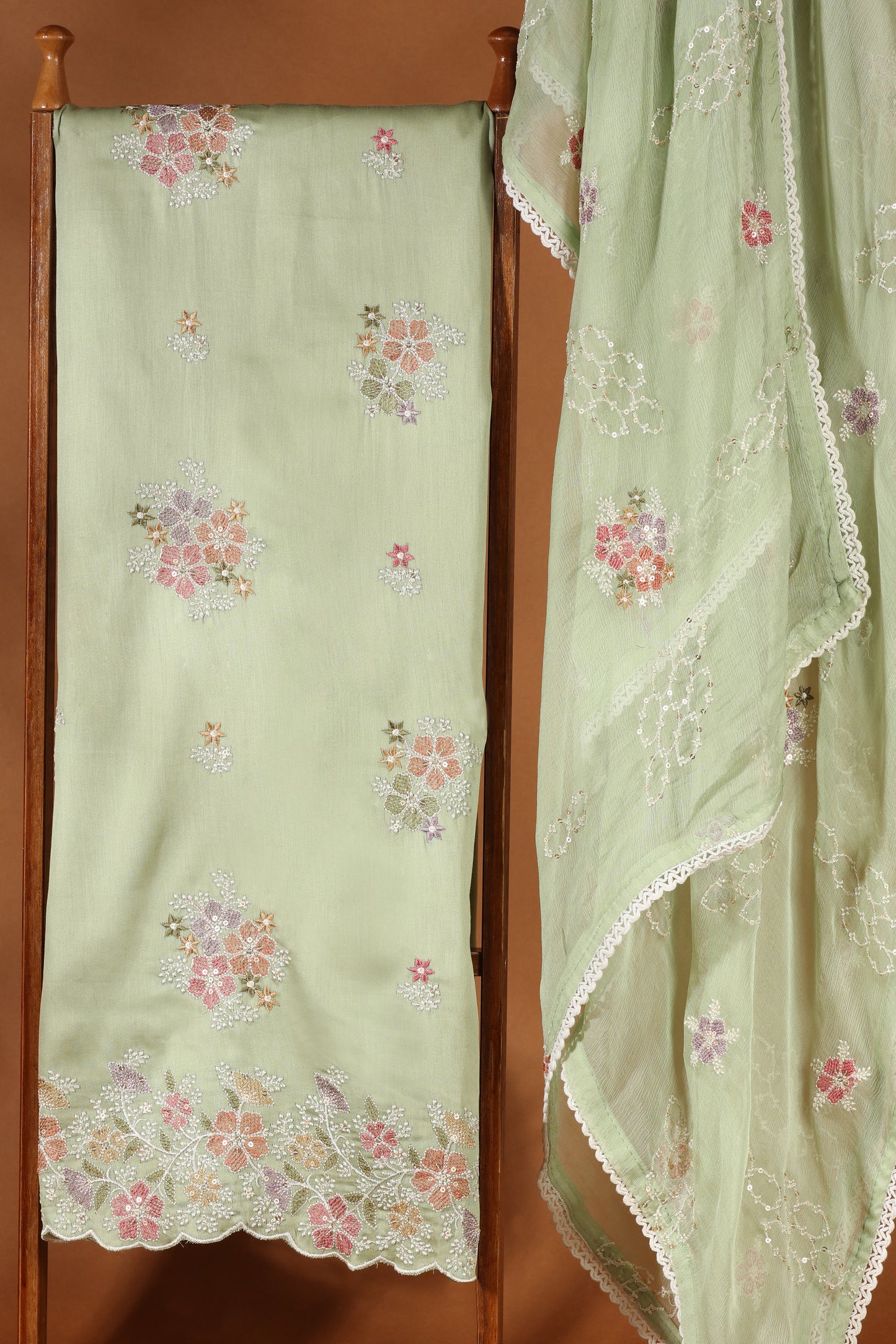 Green Kathan & Chinnon Unstitched Suit Material Dress for Women
