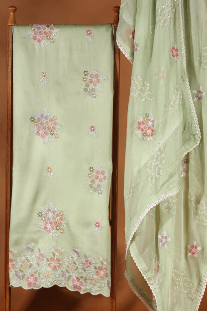 Green Kathan & Chinnon Unstitched Suit Material Dress for Women