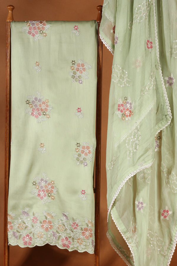 Green Kathan & Chinnon Unstitched Suit Material Dress for Women