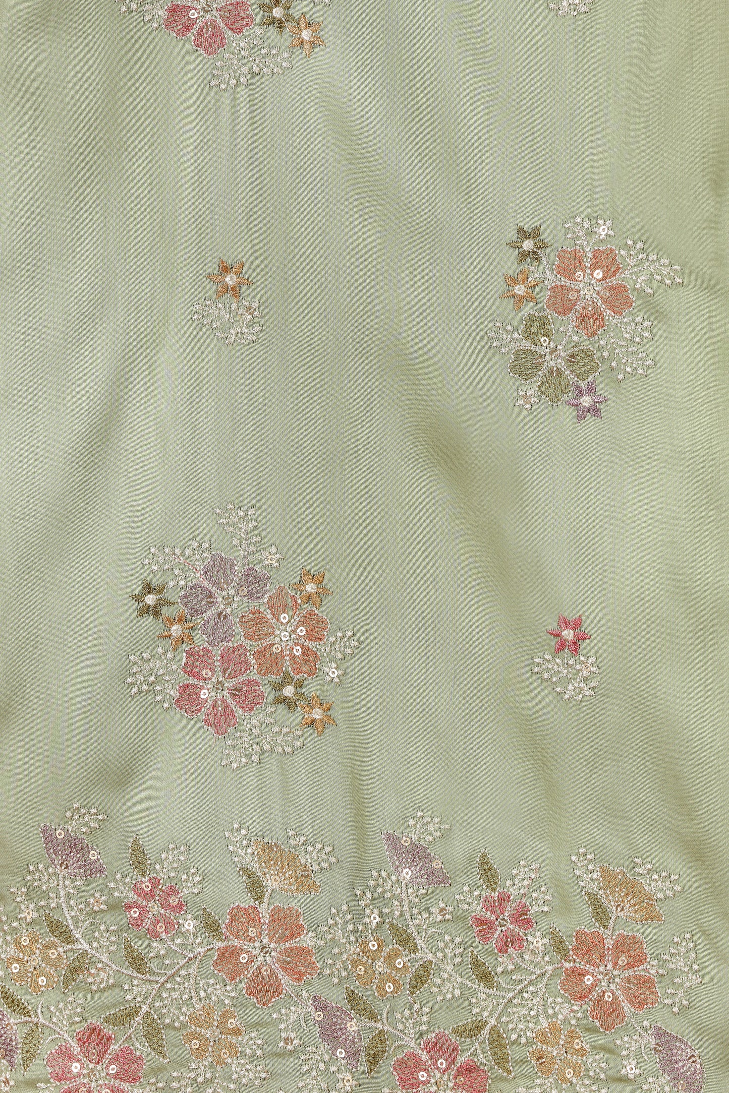 Green Kathan & Chinnon Unstitched Suit Material Dress for Women