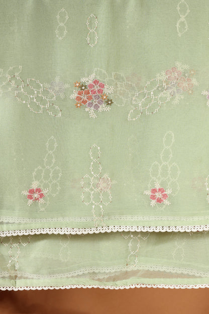 Green Kathan & Chinnon Unstitched Suit Material Dress for Women