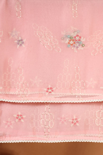 Pink Kathan & Chinnon Unstitched Dress Material Suit for Women