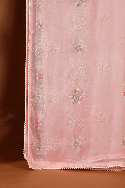 Pink Kathan & Chinnon Unstitched Dress Material Suit for Women