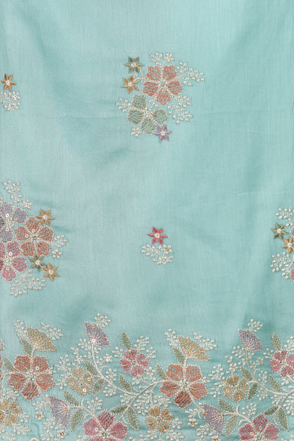 Blue Kathan & Chinnon Embroidered Semi-Stitched Dress Material Suit
