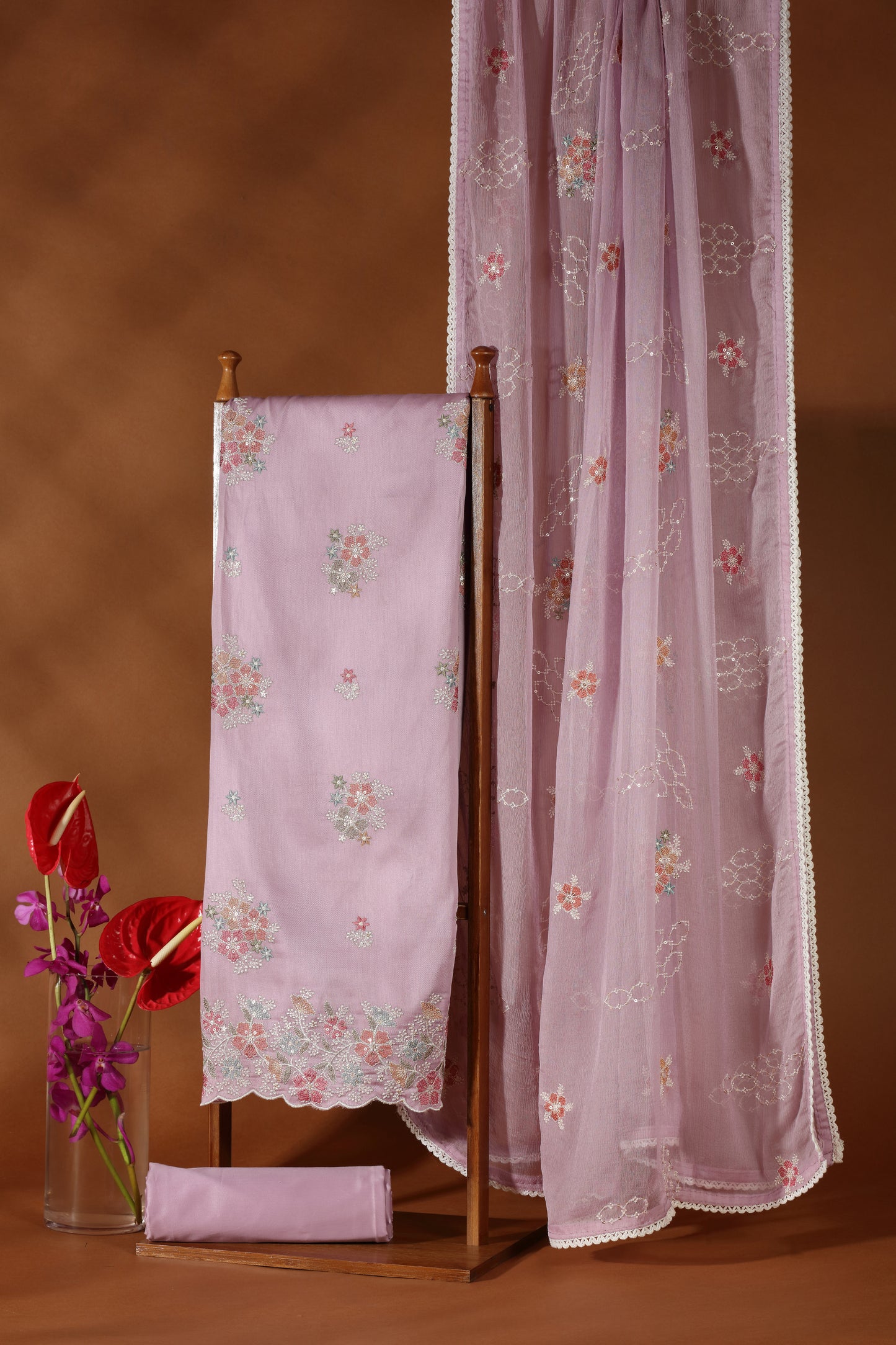 Purple Kathan & Chinnon Unstitched Dress Material Suit Women