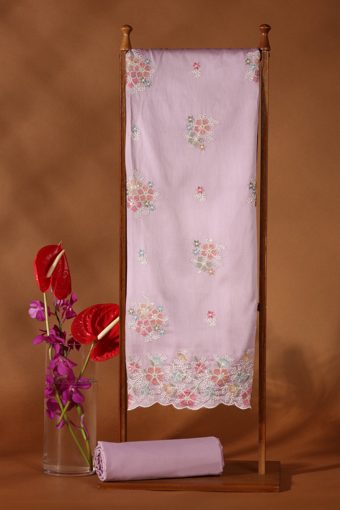 Purple Kathan & Chinnon Unstitched Dress Material Suit Women