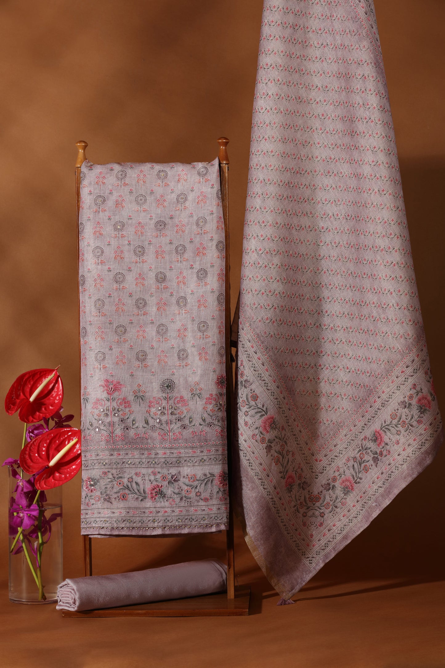 Purple Kathan Unstitched Dress Material Suit for Women