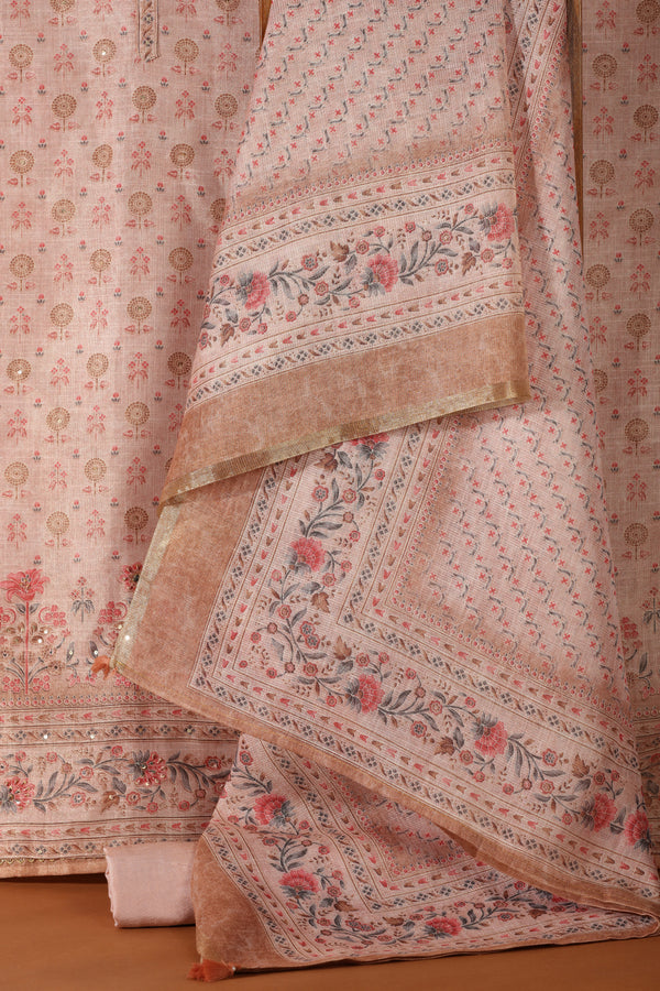 Gold Printed Kathan Silk Unstitched Dress Material Suit for Women