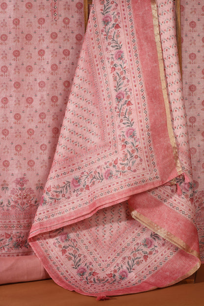 Pink Printed Kathan Silk Unstitched Dress Material Suit for Women