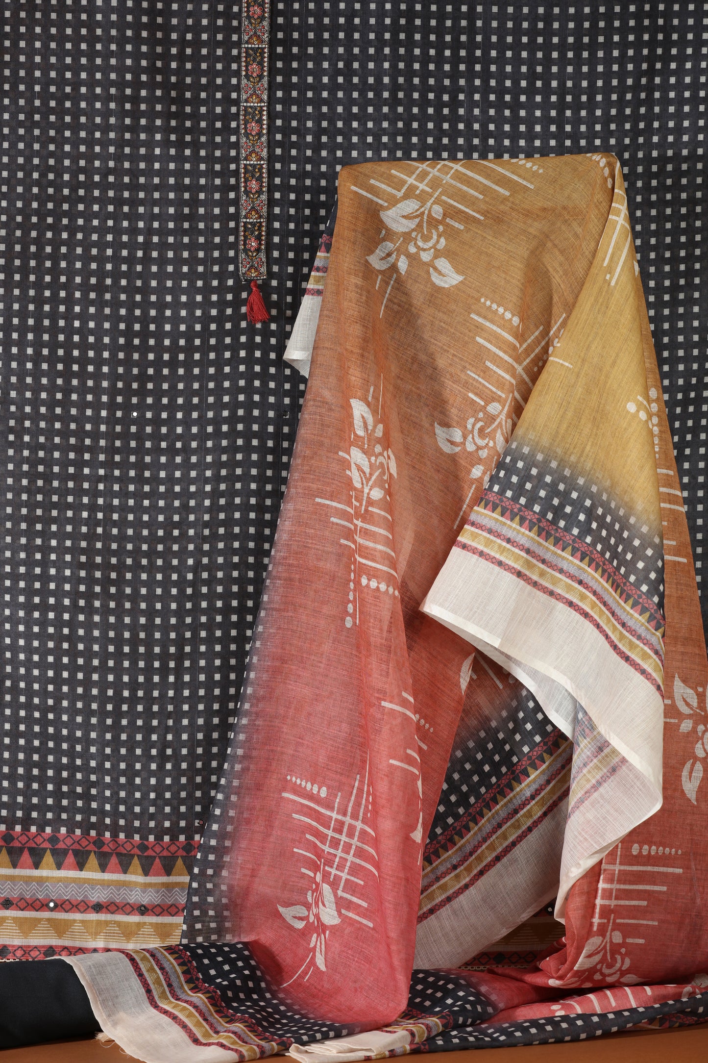 Blue Printed Kathan Unstitched Dress Material Suit
