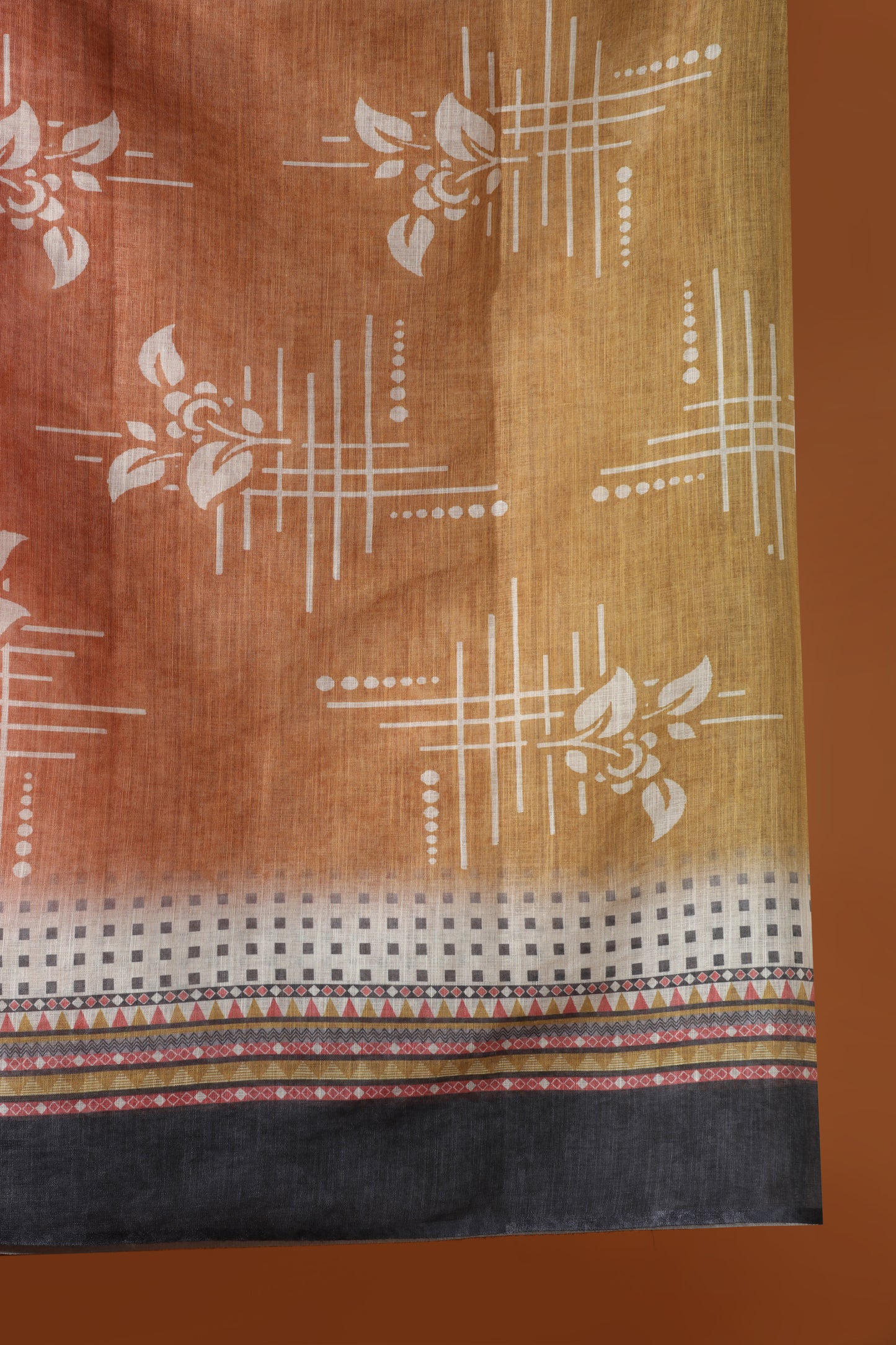 White & Gold Printed Kathan Unstitched Dress Material Suit