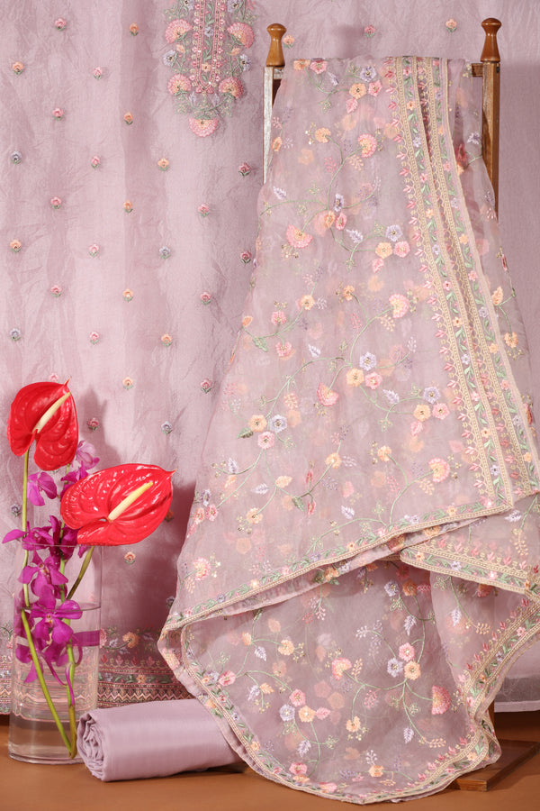 Royal Purple Organza & Kathan Silk Suit Set