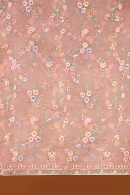 Pink Organza & Kathan Silk Suit Set with Resham Embroidery