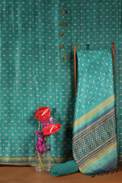 Emerald Green Chanderi & Kathan Silk Printed Suit Set