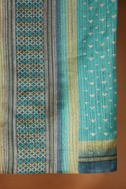 Emerald Green Chanderi & Kathan Silk Printed Suit Set