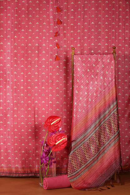 Pink Chanderi & Kathan Silk Suit Set