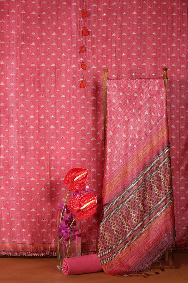 Pink Chanderi & Kathan Silk Suit Set