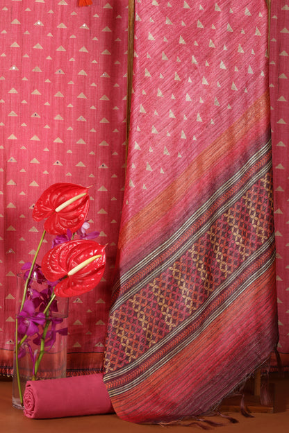 Pink Chanderi & Kathan Silk Suit Set