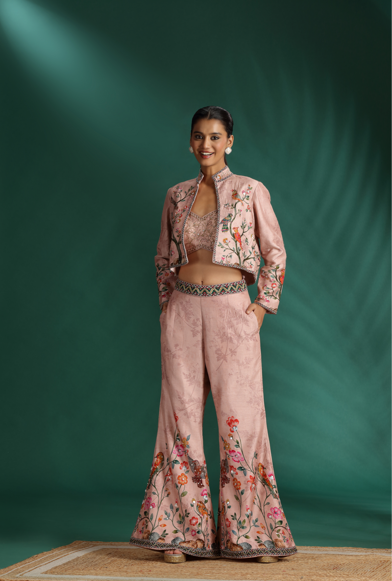 Pink Raw Silk Salwar Kameez with Zardosi & Stone Embroidery