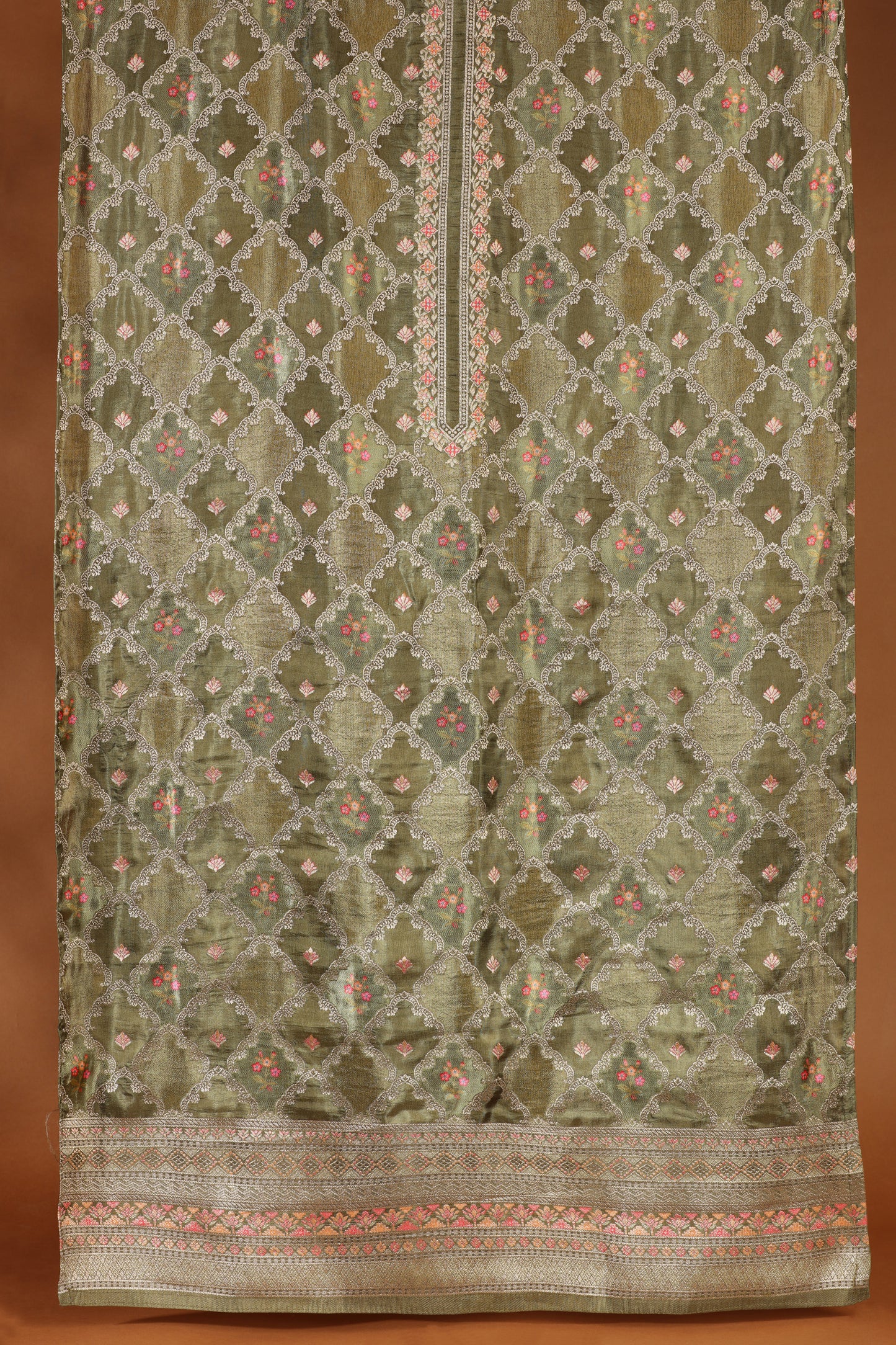 Elegant Green Printed Cotton Suit Set with Organza Dupatta