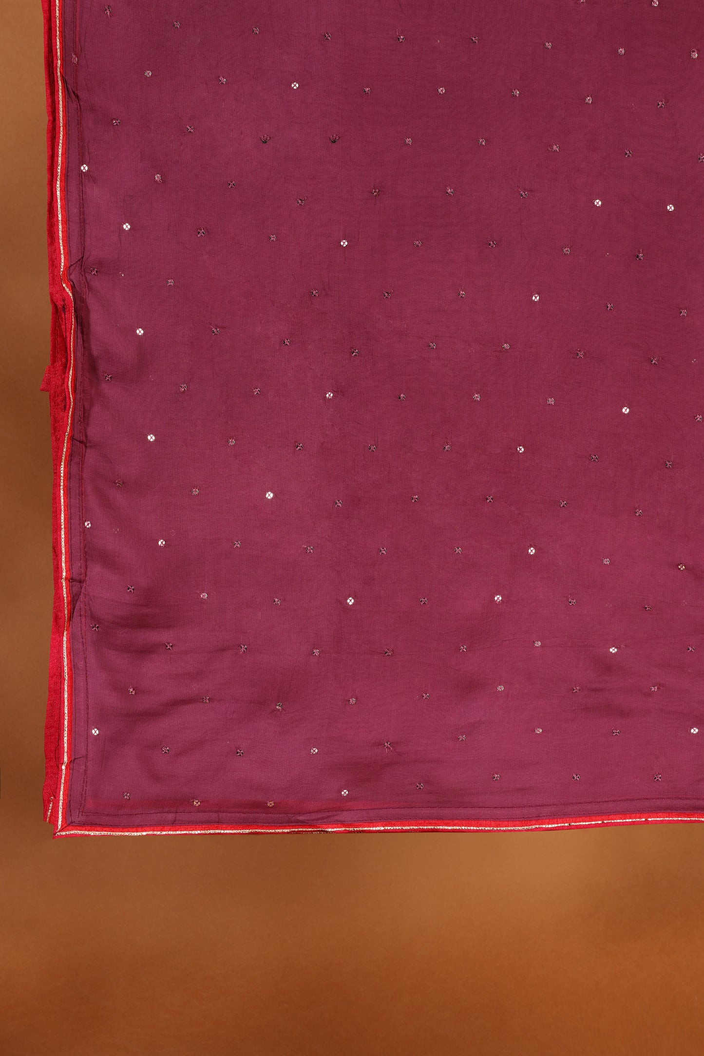 Dark Pink Cotton & Organza Suit Set with Sequin and Woven Detailing