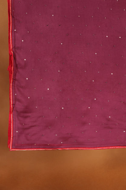 Dark Pink Cotton & Organza Suit Set with Sequin and Woven Detailing