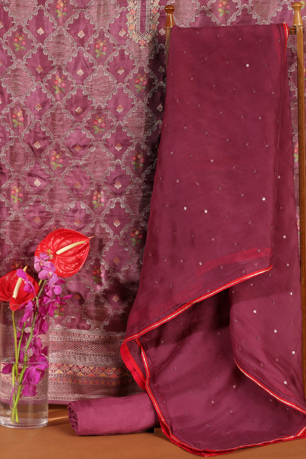 Blush Pink Cotton & Organza Suit Set with Sequin and Woven Detailing