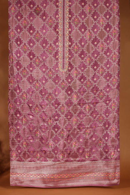Dark Pink Cotton & Organza Suit Set with Sequin and Woven Detailing