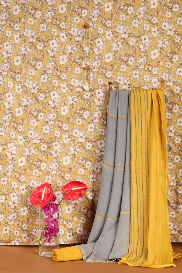 Sunshine Yellow Printed Cotton Suit Set