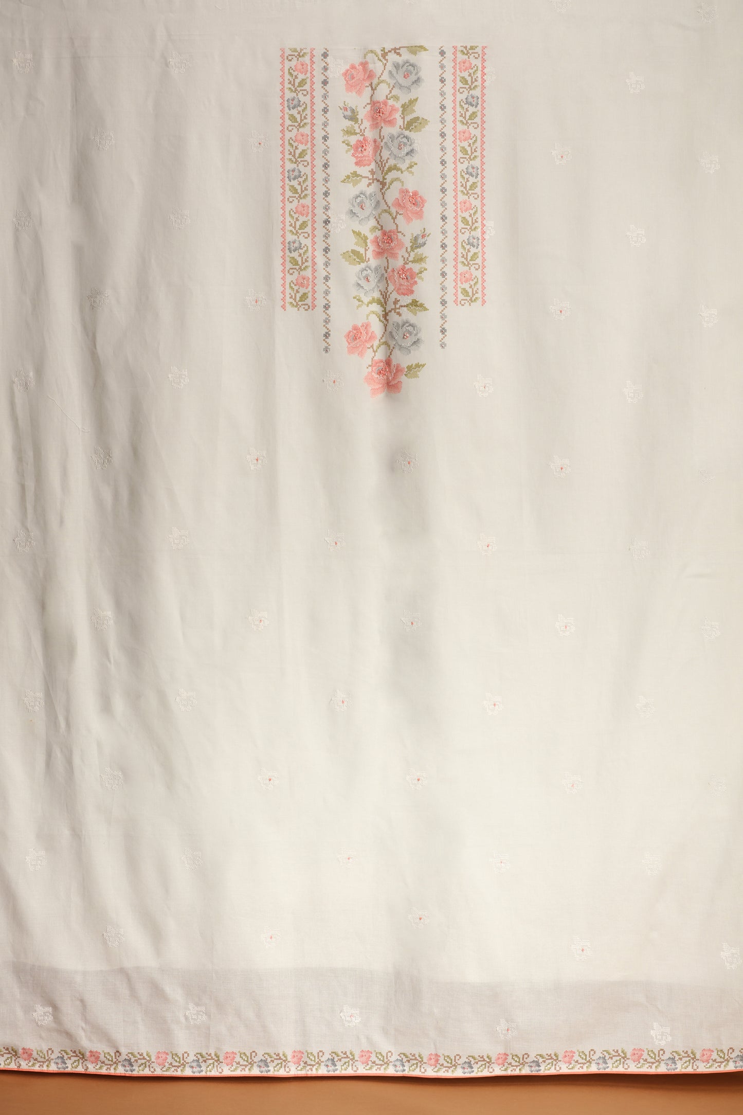 Grey Cotton Suit Set with Chiffon Dupatta